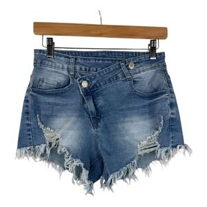 Jeans Denim Distressed Asymmetrical Short size Medium Blue